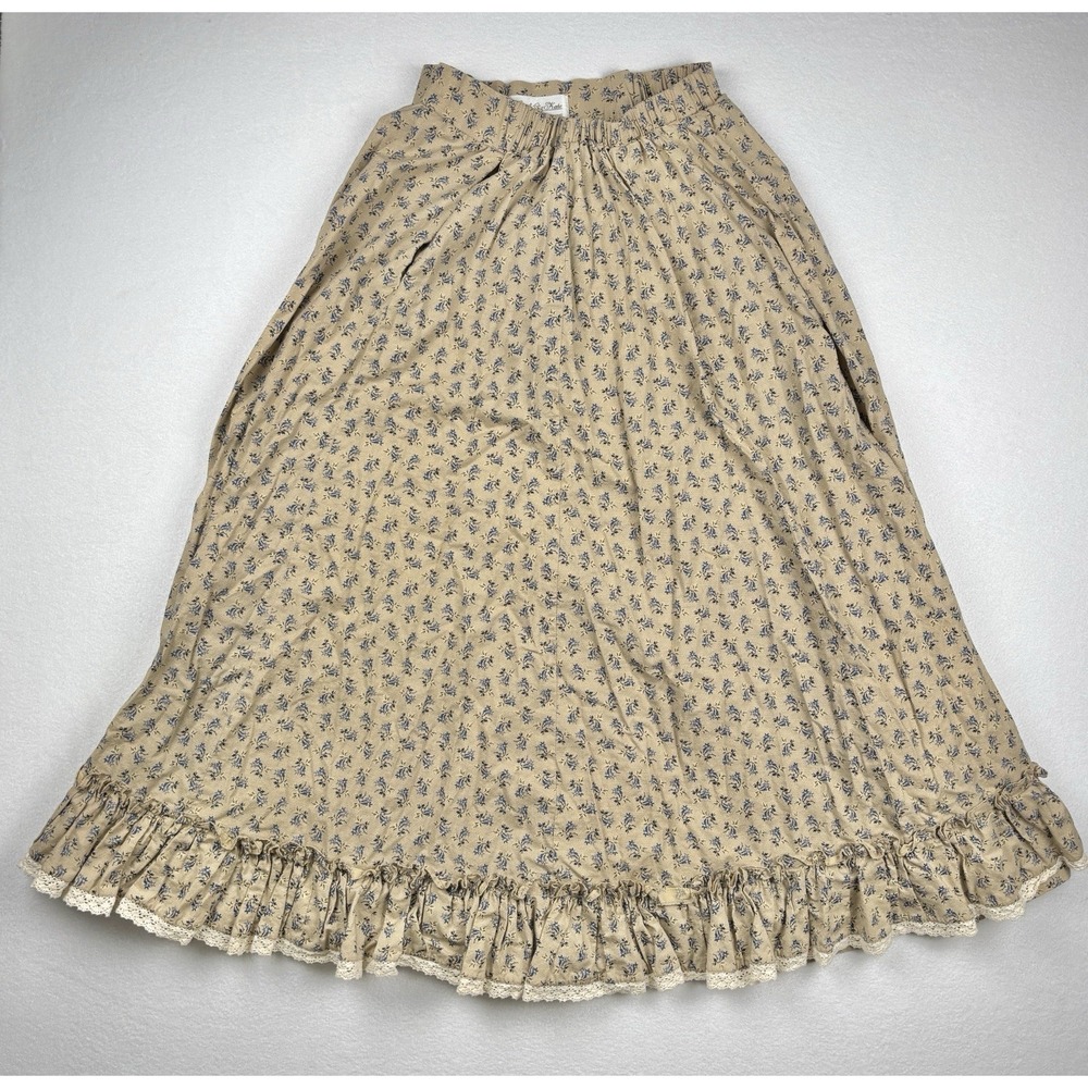 Cattle Kate Prairie Skirt Blue Floral Ruffle Lace Hem Women Small Medium Vintage